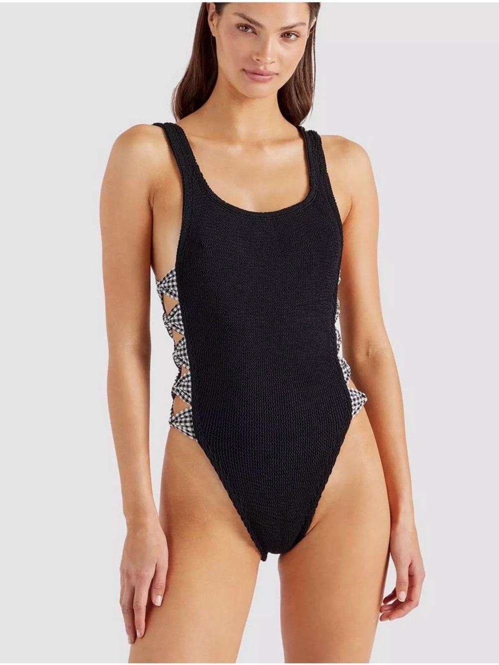 NWT Hunza G tiffany scoop neck swimsuit in black one size